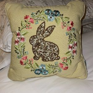 Embroidered BEADED EASTER BUNNY PILLOW~Rabbit~Spring Flowers.
